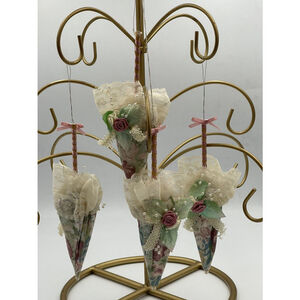 Vintage 1980 Fabric Parasol Umbrella Ornament Victorian Shabby Chic Granny Core